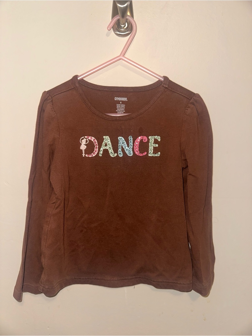 Gymboree Brown Long Sleeve Top with Colorful 'DANCE' Letters